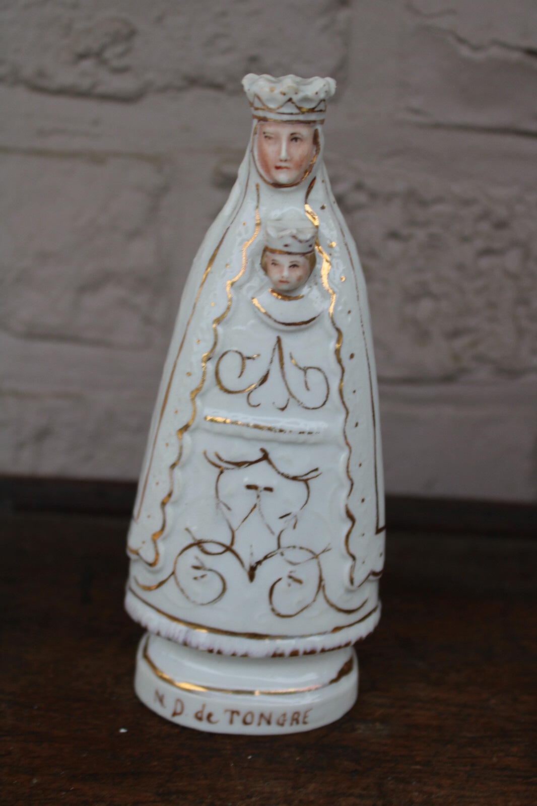 Antique vieux brussels porcelain madonna notre dame de tongre statue figurine