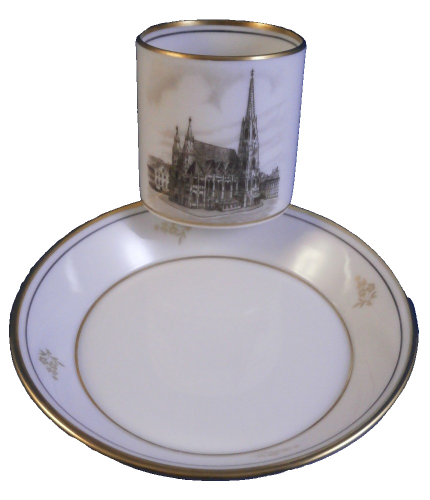 Vintage 20thC Augarten Vienna Small Scenic Porcelain Cup & Saucer Scene Wien #2 Vintage 20thC Augarten Vienna Small Scenic Porcelain Cup & Saucer Scene Wien #2