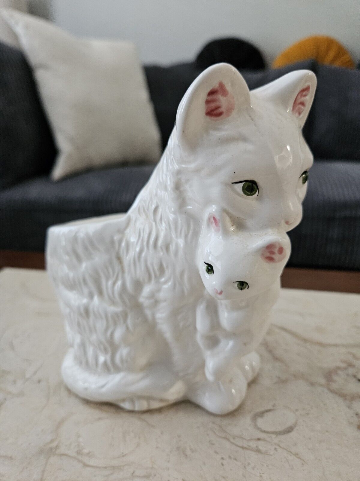 Vintage Cat And Kitten Planter Mother And Baby Cat  Planter Pot Cat Lover Unique