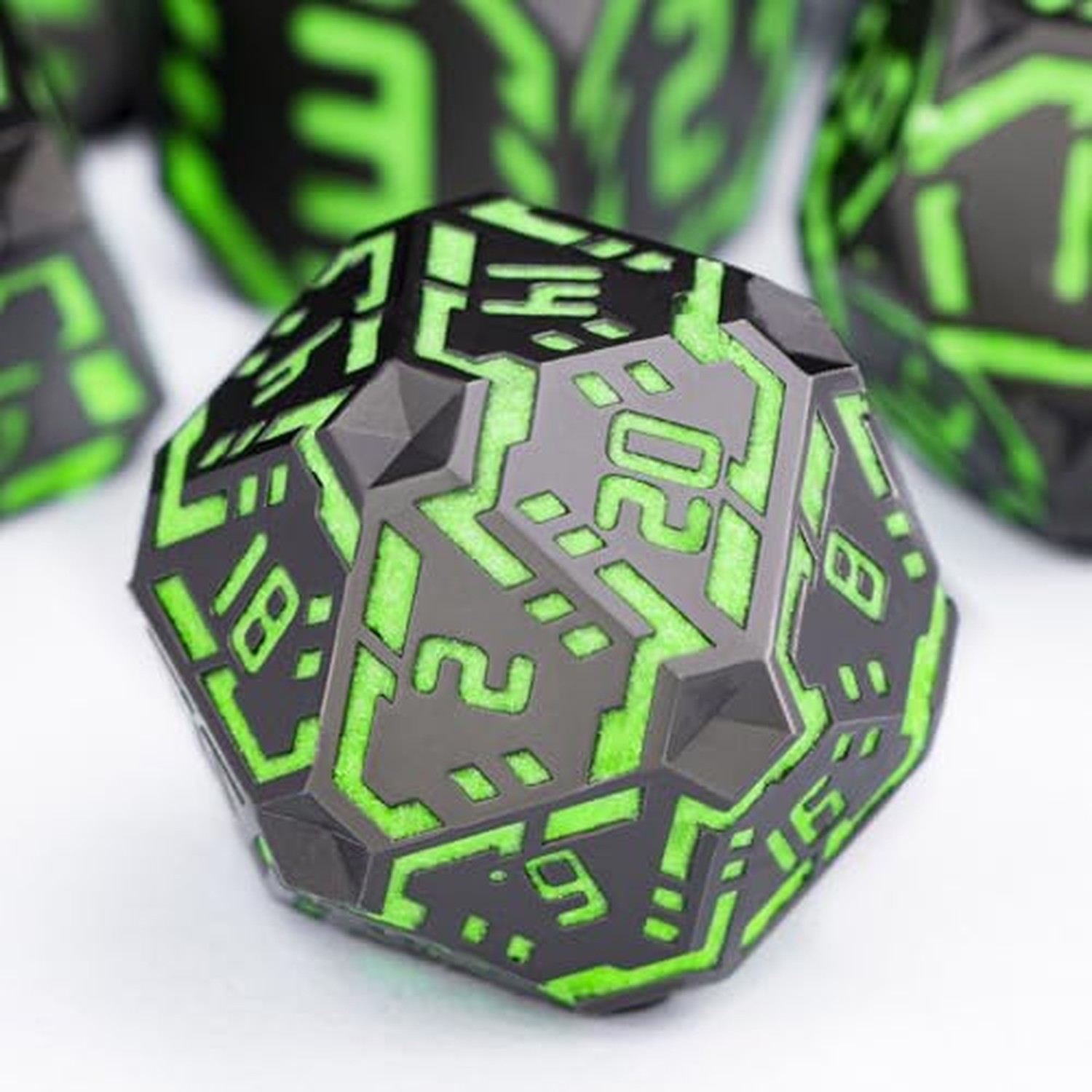 Metal DND Sci-fi Dice Set 7PCS Luminous Green Stripe Polyhedral Dice for Dung...