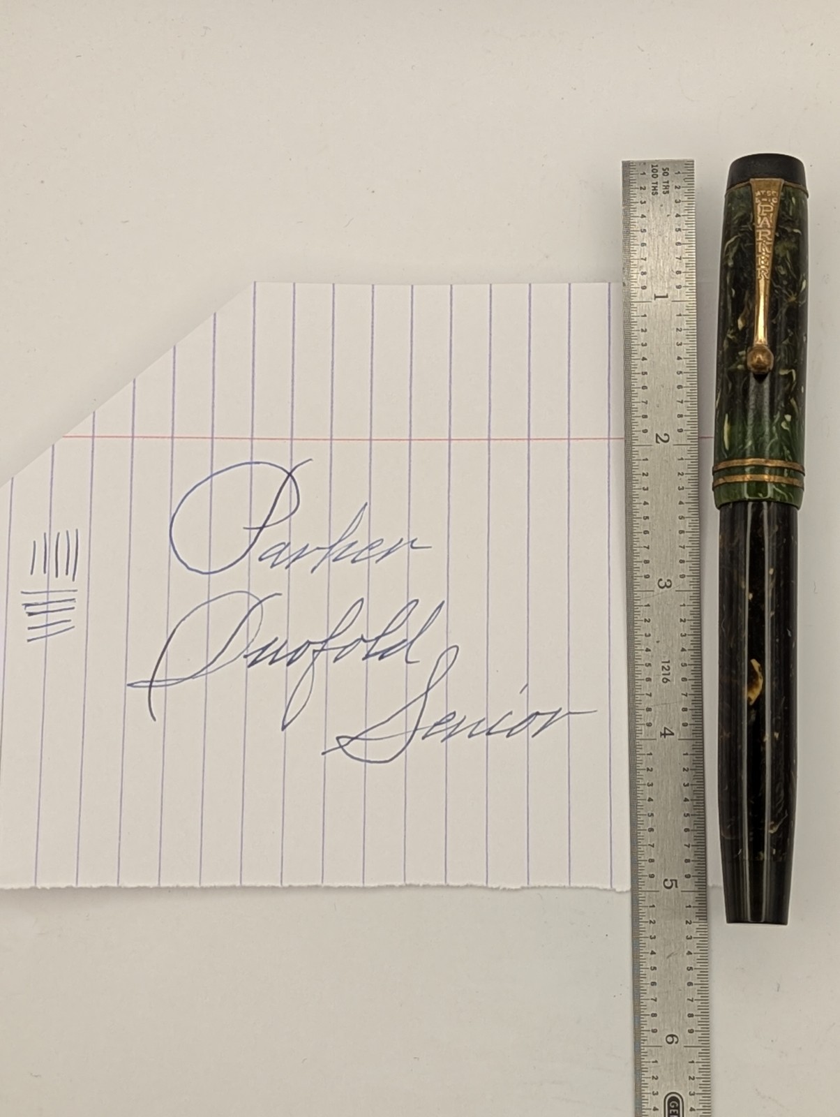 Parker Senior Duofold Jade Fountain Pen 14k Gold Nib Restored %