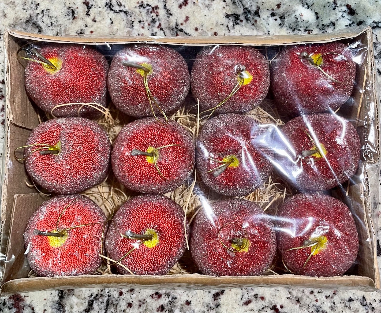 Sugared Beaded Red Apple Ornaments Lot Of 12 Faux Fruit Christmas Decor