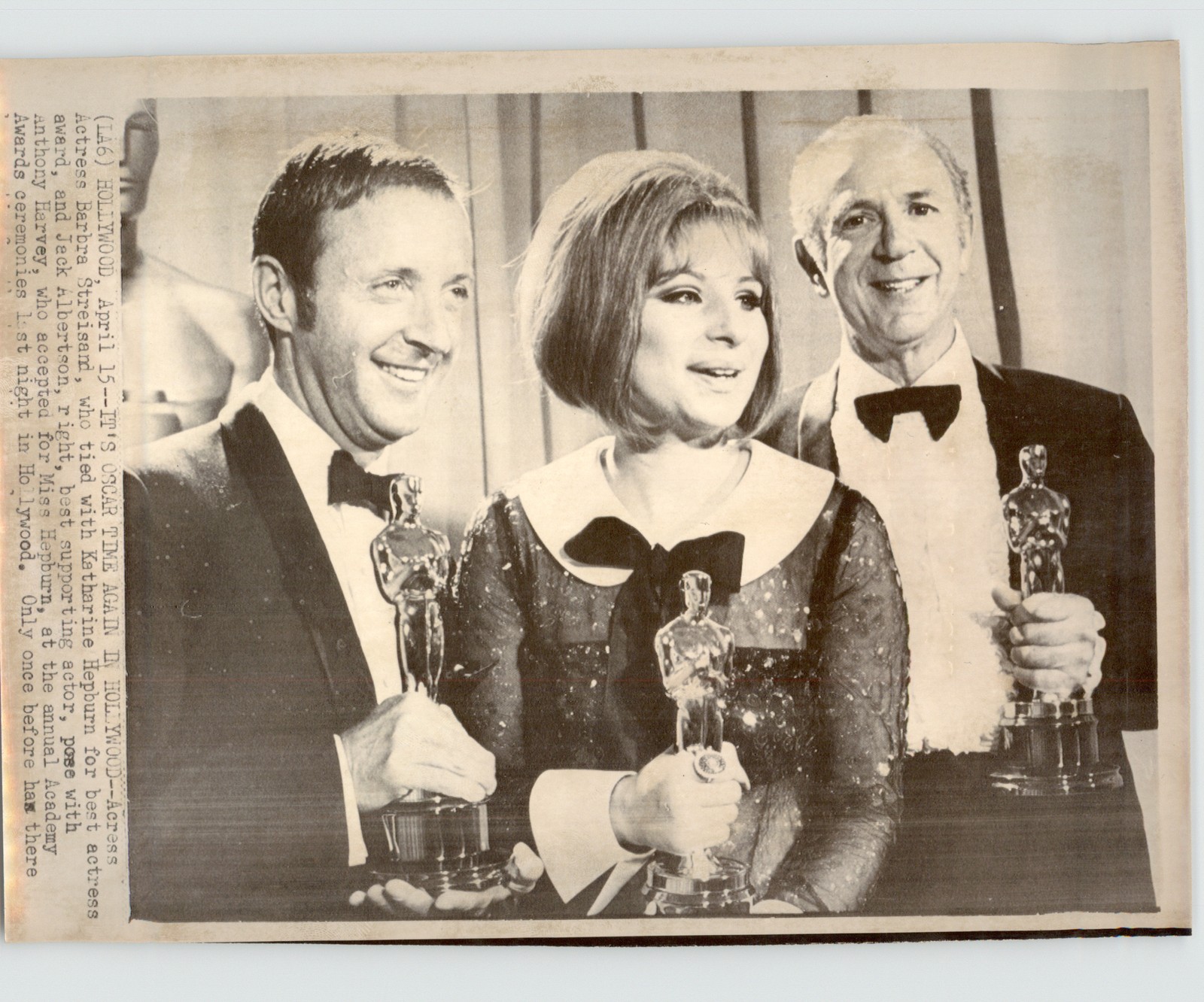HOLLYWOOD Stars BARBARA STREISAND Jack Albertson OSCARS 1969 Press Photo