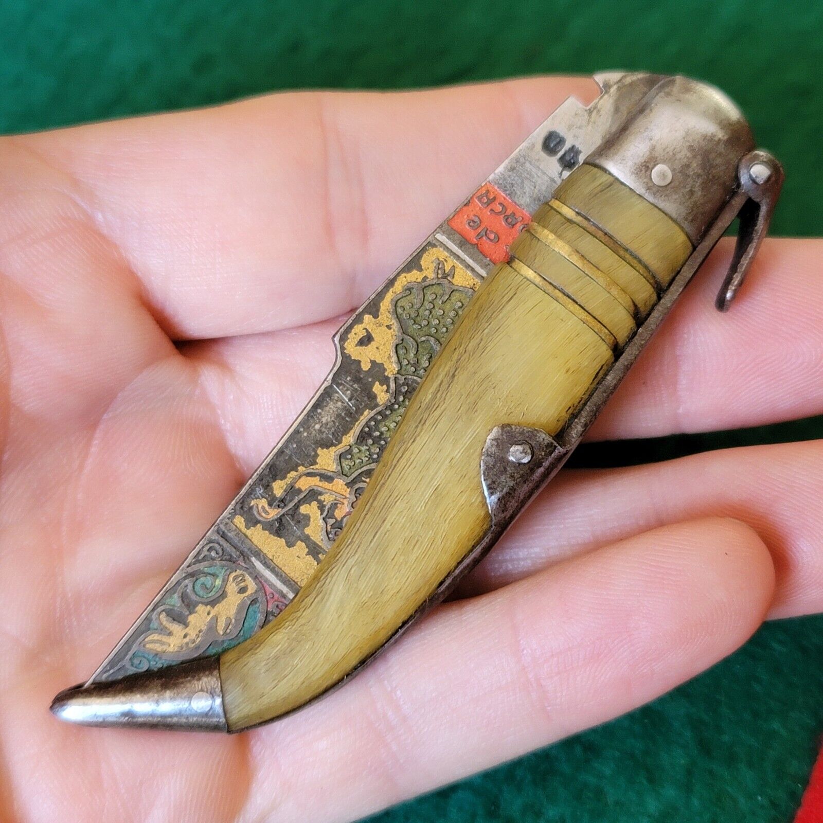 Old Vintage Antique Toledo Spain Horn Clasp Navaja Locking Pocket Knife