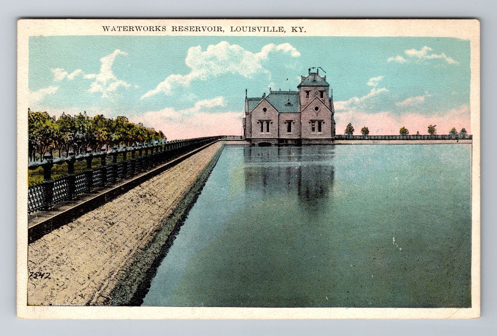 Louisville KY-Kentucky, Waterworks Reservoir, Antique, Vintage Souvenir Postcard