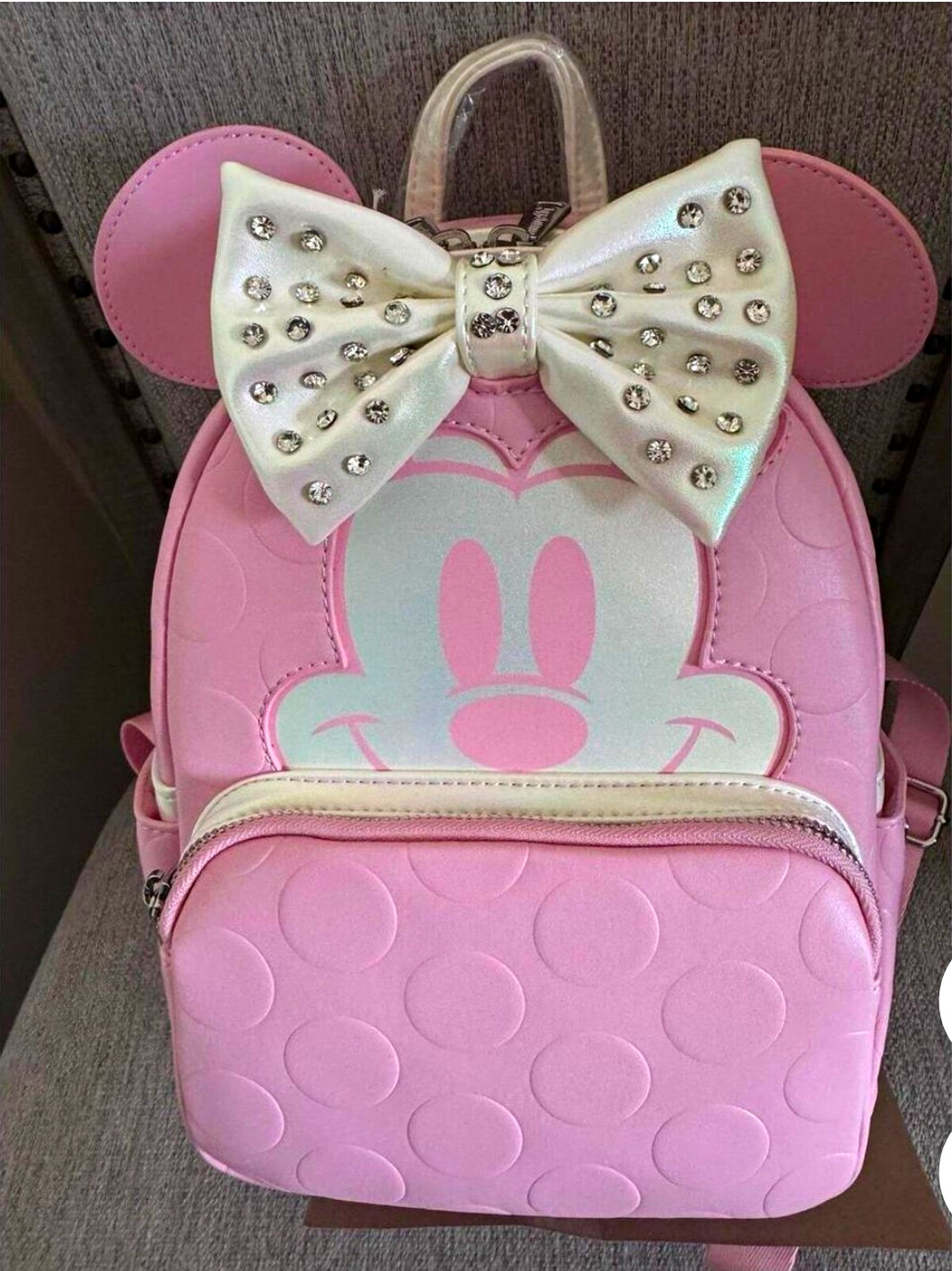 Loungefly Disney Minnie Mouse Pink & White Mini Backpack Rhinestone Bow