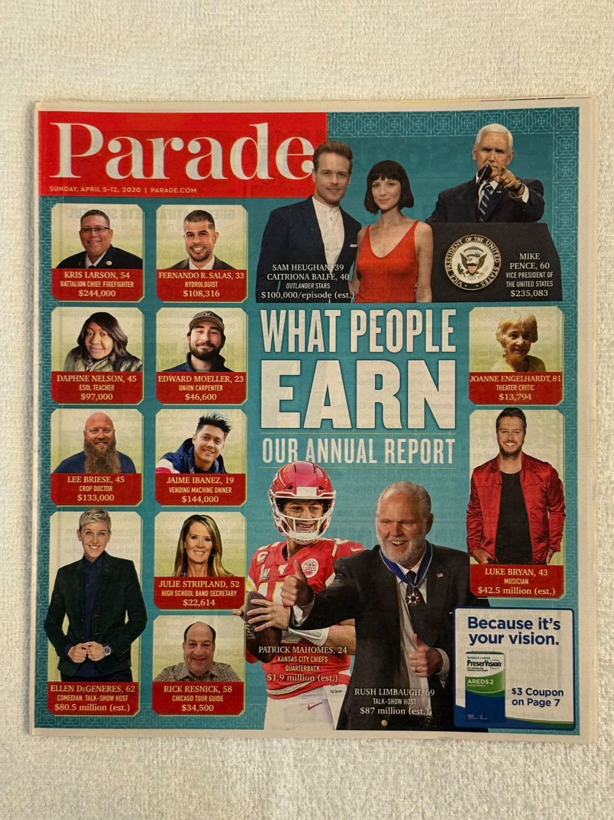 Parade Newspaper Insert April 2020 “What People Earn” Our Annual Report Salaries