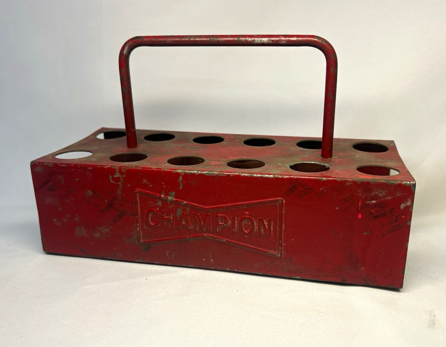 Vintage Champion CT-446 Aircraft Aviation Spark Plug Holder Tray Red Metal