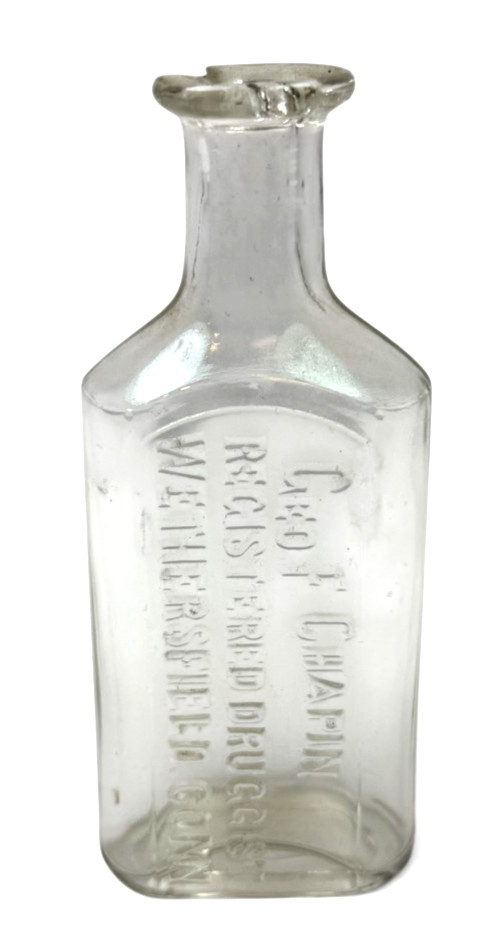 Antique Geo F Chapin Druggist Bottle Wethersfield Connecticut Embossed