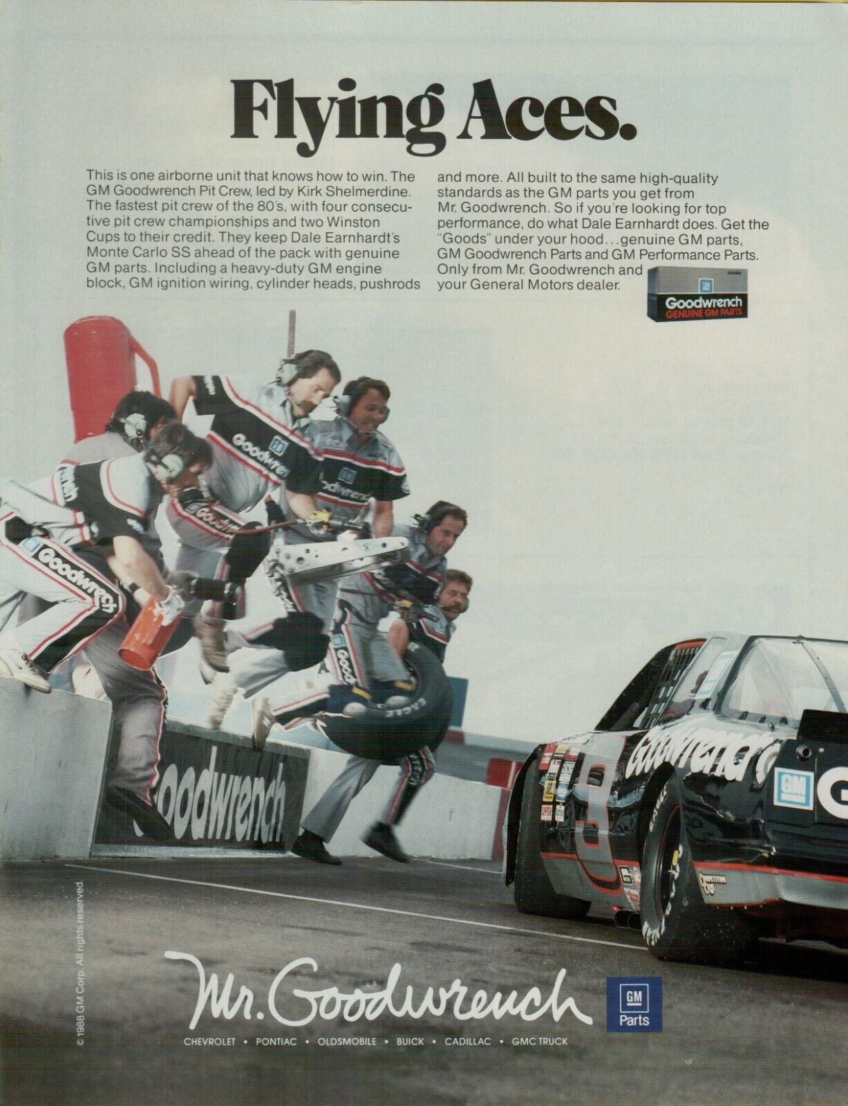 1989 Mr. Goodwrench Flying Aces Pit Crew Dale Earnhardt Chevy VINTAGE PRINT AD