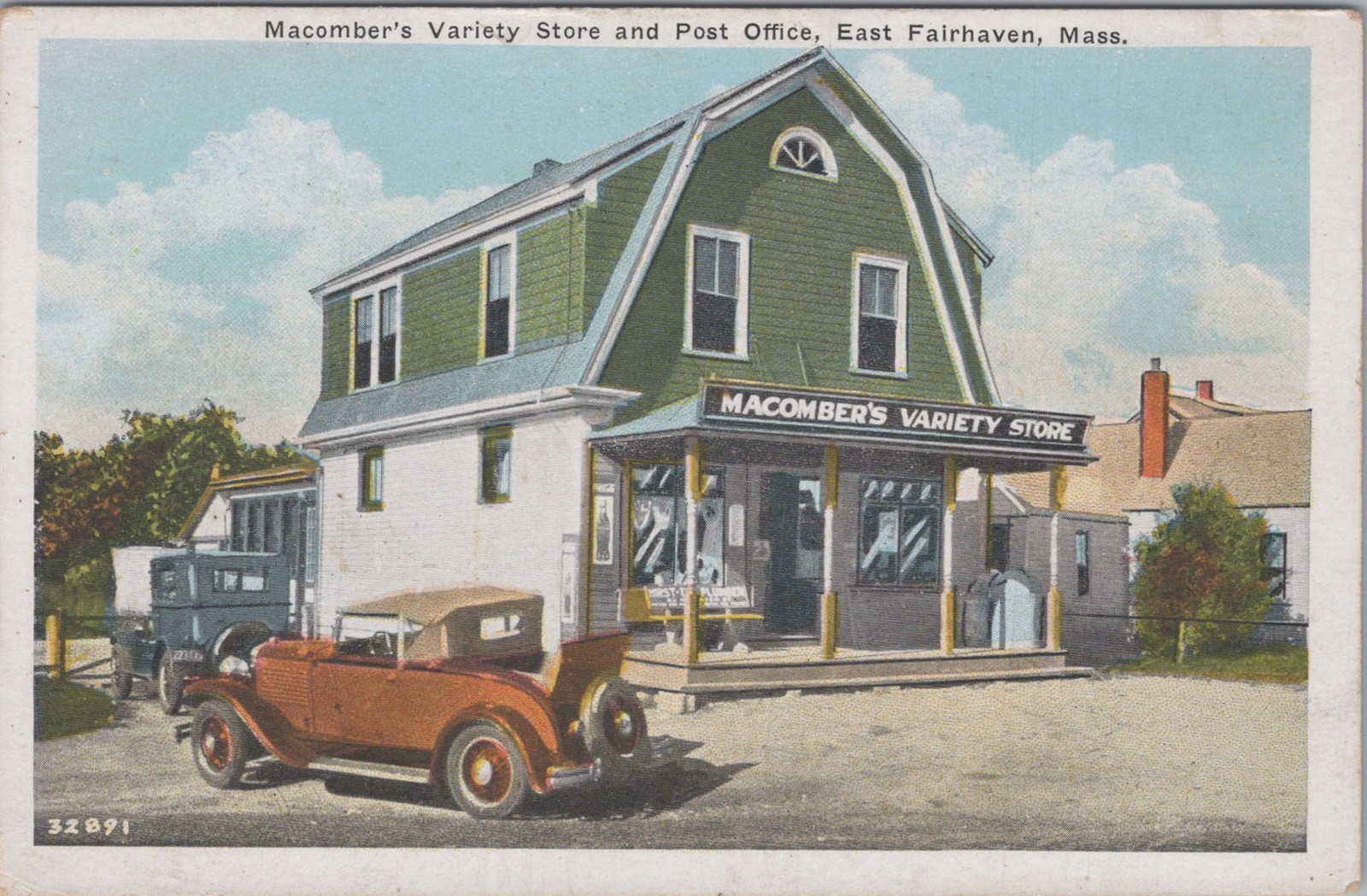 Macomber\'s Variety Store & Post Office East Fairhaven MA Gambrel Roof Postcard