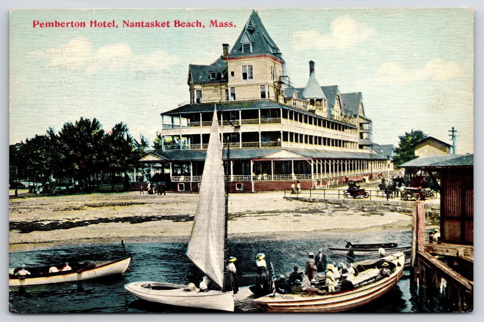 Pemberton Hotel Nantasket Beach Massachusetts MA Sailboat & Ocean View Postcard