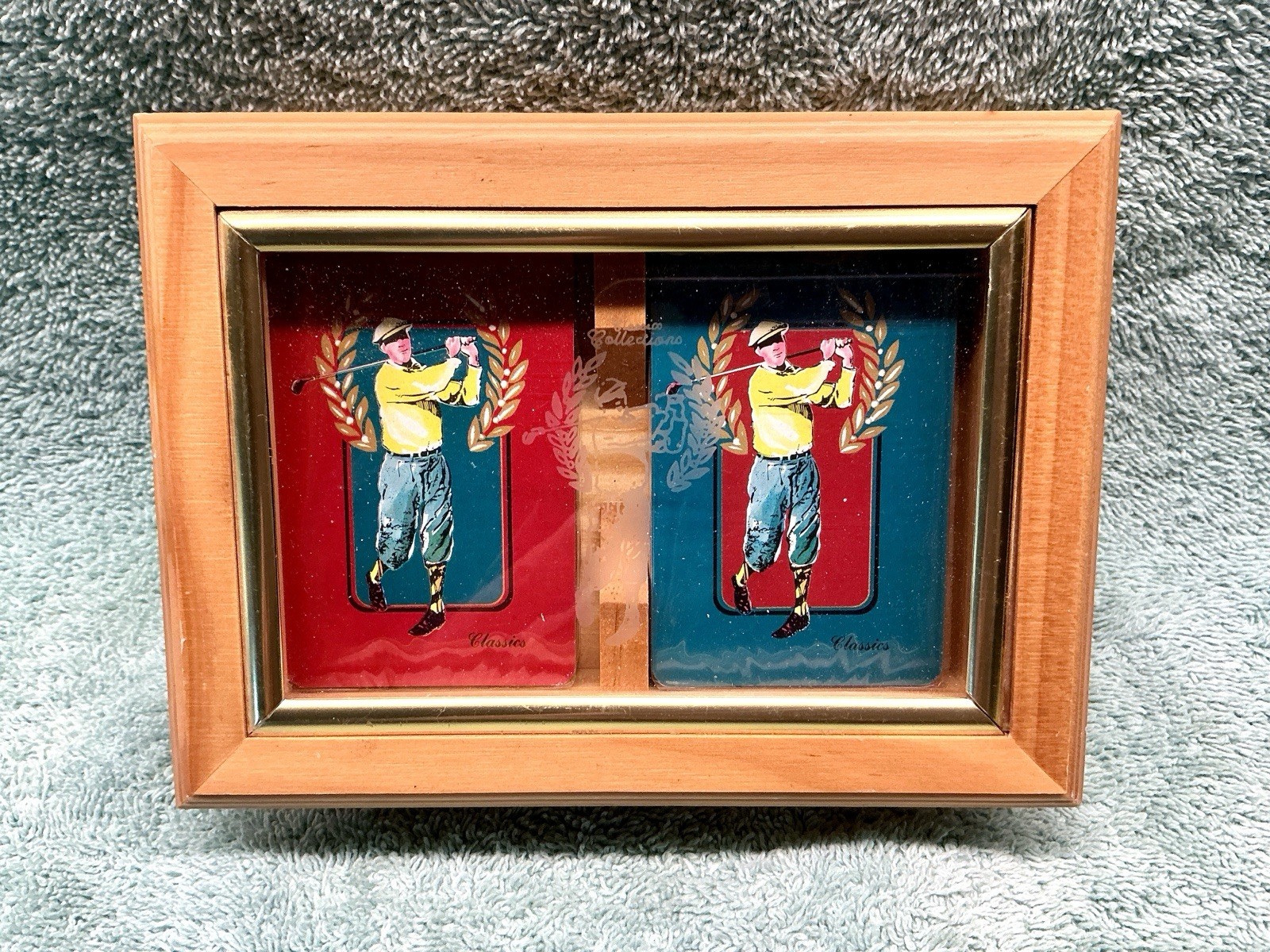 Vintage Double Deck Of Golf-Themed Sealed Playing Cards in Wooden Box