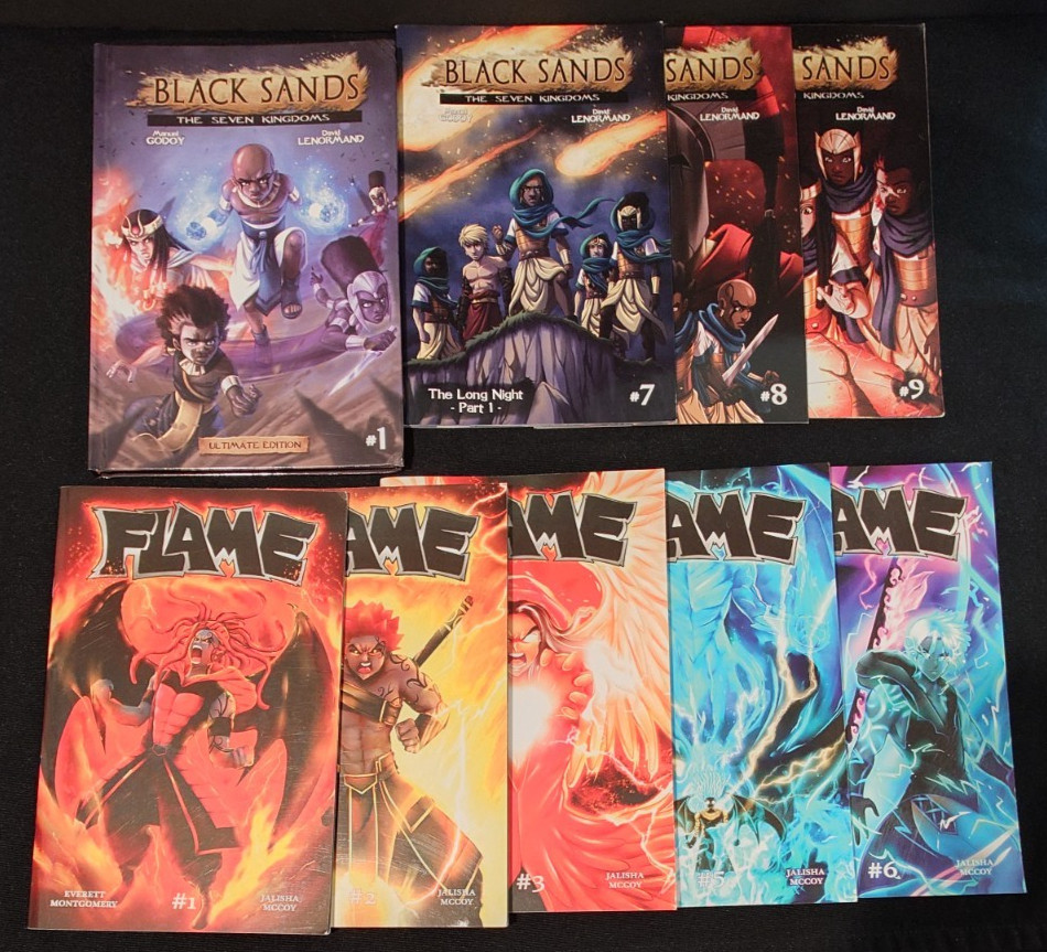 Lot of 9 Black Sands (4) and Flame (5) Graphic Novels Comic Books 1 HC 8 PB