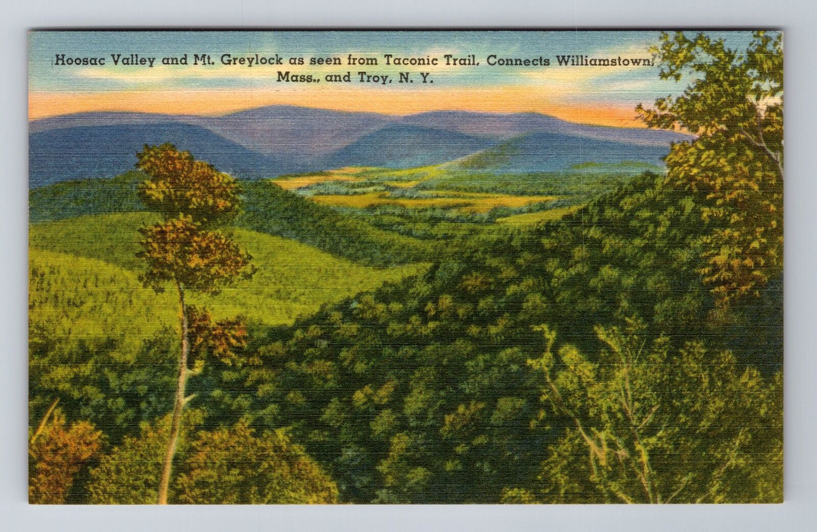 Troy NY-New York, Hoosac Valley, Mt. Greylock, Antique Vintage Souvenir Postcard