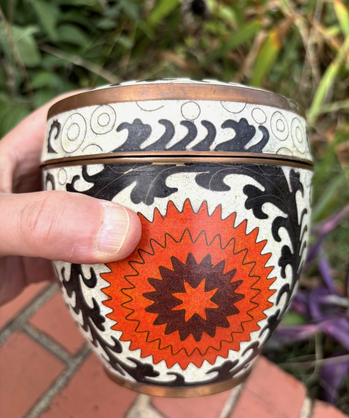 Fabienne Jouvin Paris French Cloisonne Ouzbek Copper Enamel Tea or Rice Jar Fabienne Jouvin Paris French Cloisonne Ouzbek Copper Enamel Tea or Rice Jar