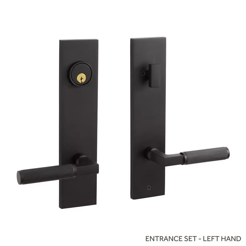 Signature Hardware Satcher Straight Knurled Solid Brass Entrance Door Set