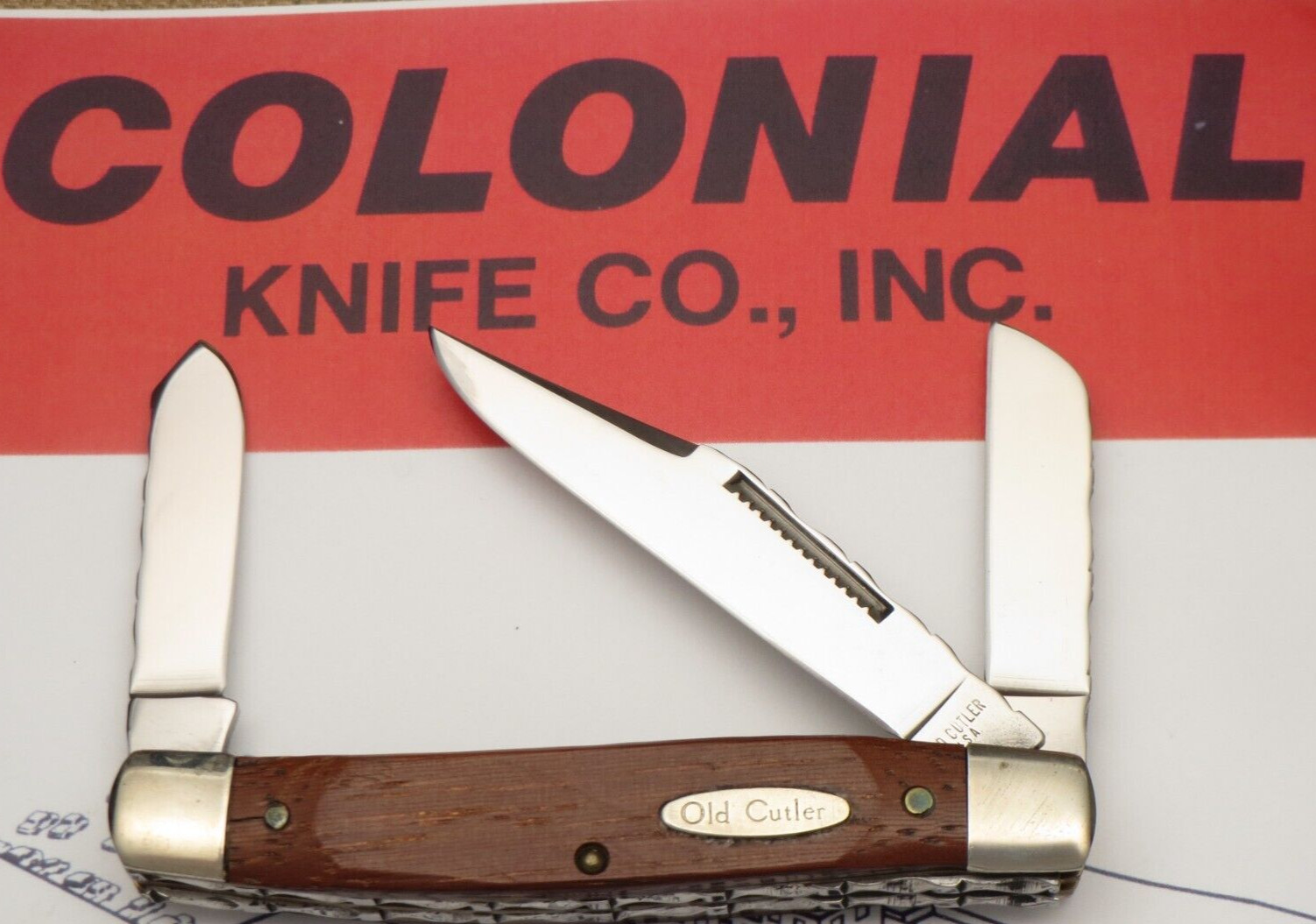 Vintage OLD CUTLER by Colonial USA Premium Stock Knife with Custom File Work