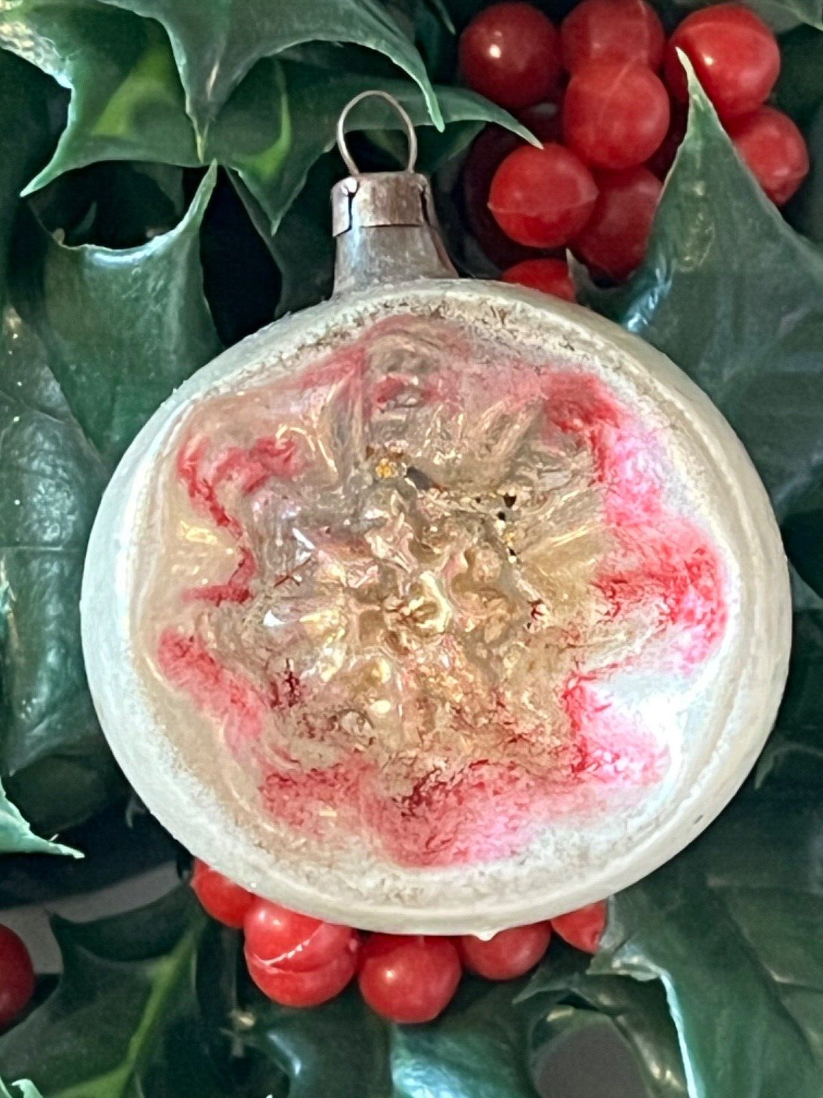 ANTIQUE Blown Glass INDENT REFLECTOR Germany CHRISTMAS ORNAMENT