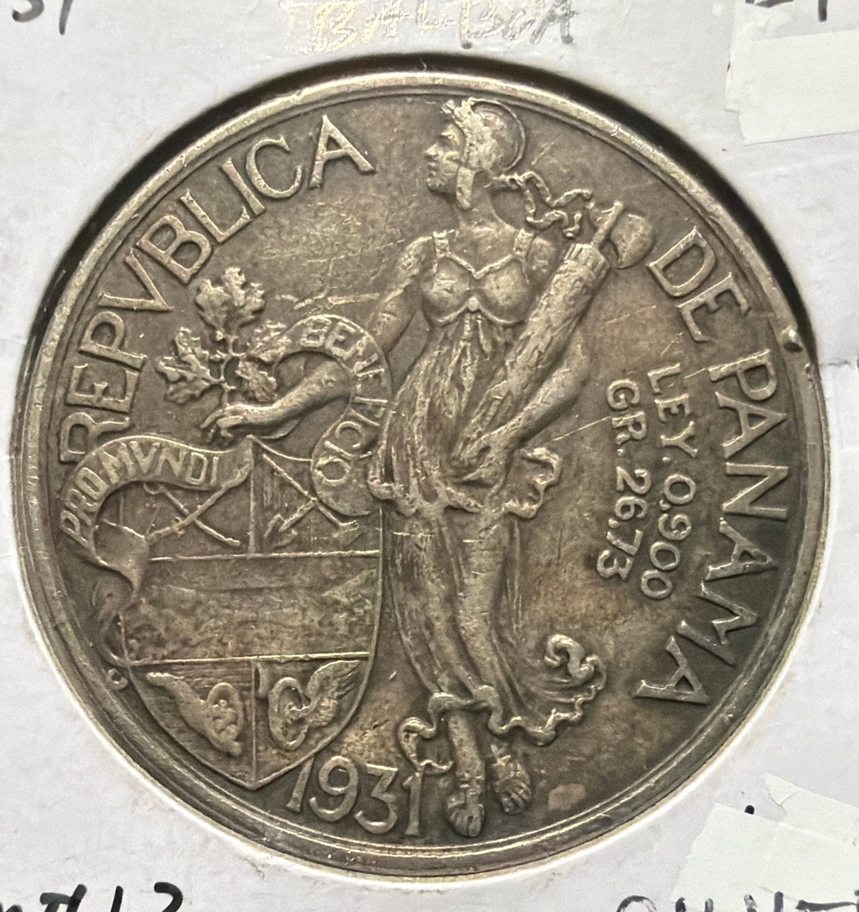 1931 Panama 1 Balboa 0.900 Silver Coin-HIGH GRADE-KM#13-MINTAGE=200,000