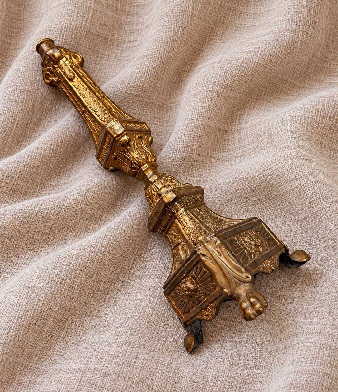 Antique 19th-Century French Ecclesiastical Brass Altar Candlestick