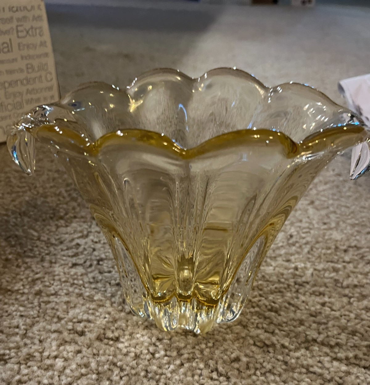 Teleflora Clear Art Glass Vase - Vintage Amber Ribbed with Waterfall Design