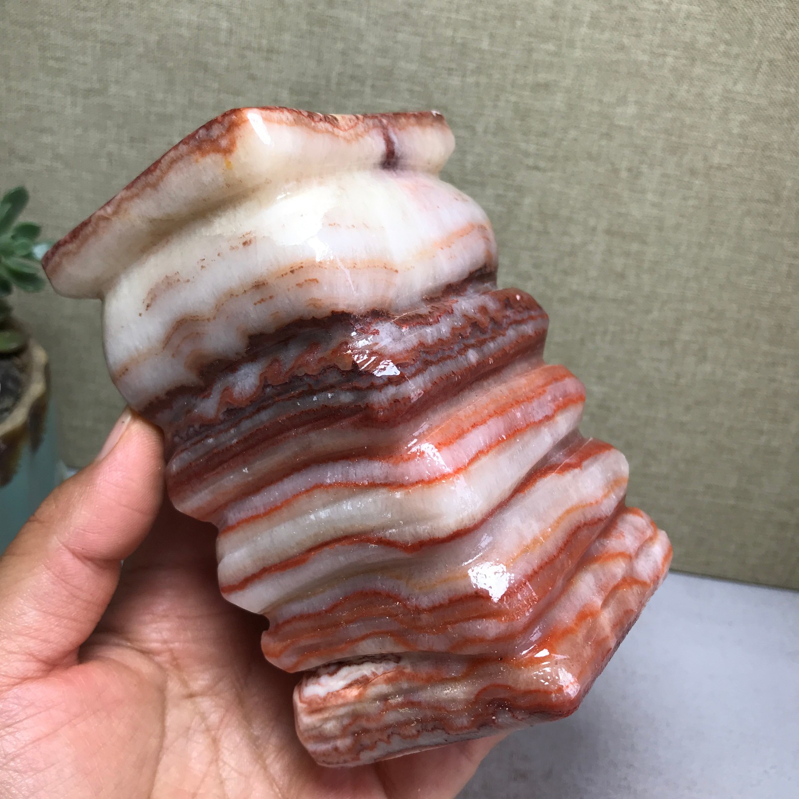 1043g Natural Meat pork belly Stone hand Carving rough/polish specimen A4818