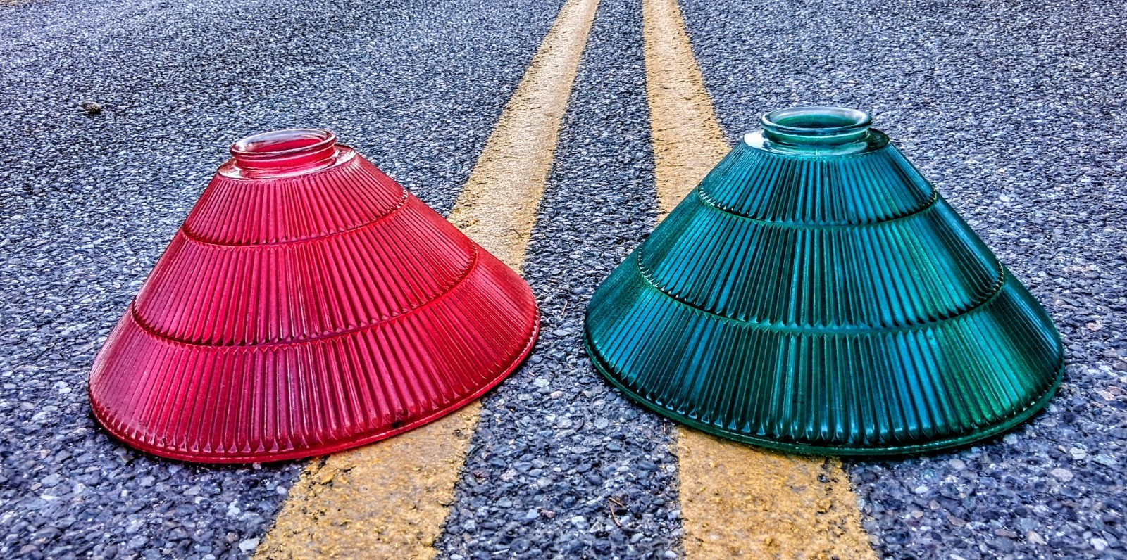 Antique - Vintage Holophane Glass Ribbed Christmas Store Display Lamp Shades