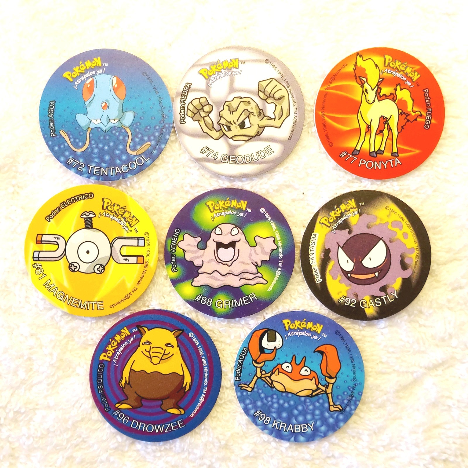 Sabritas Pokémon Tazos 1998 Nintendo HTF NOS Gen 1  Pog Cup Taps Taps Lot of 8