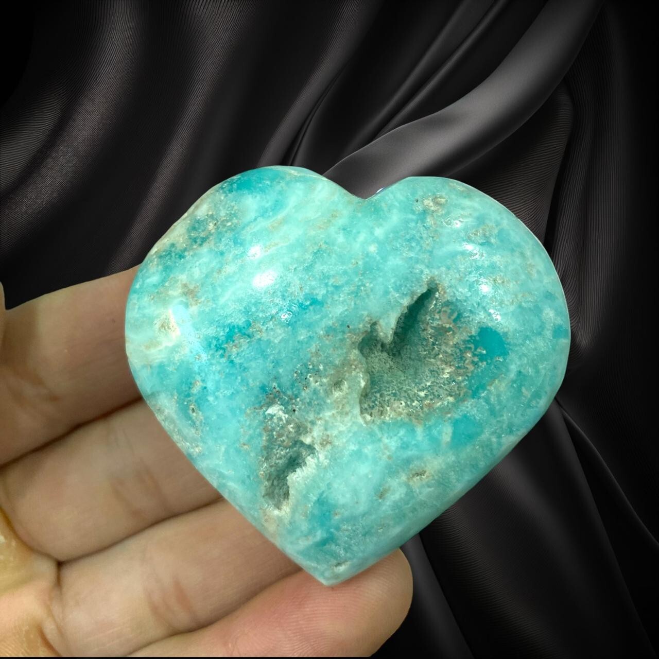Blue aragonite heart healing crystal natural handmade