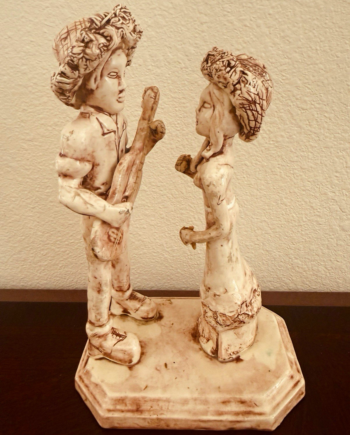 Signed M Guarino Ceramic Guitar Musician Couple Sculpture Figurine 12”