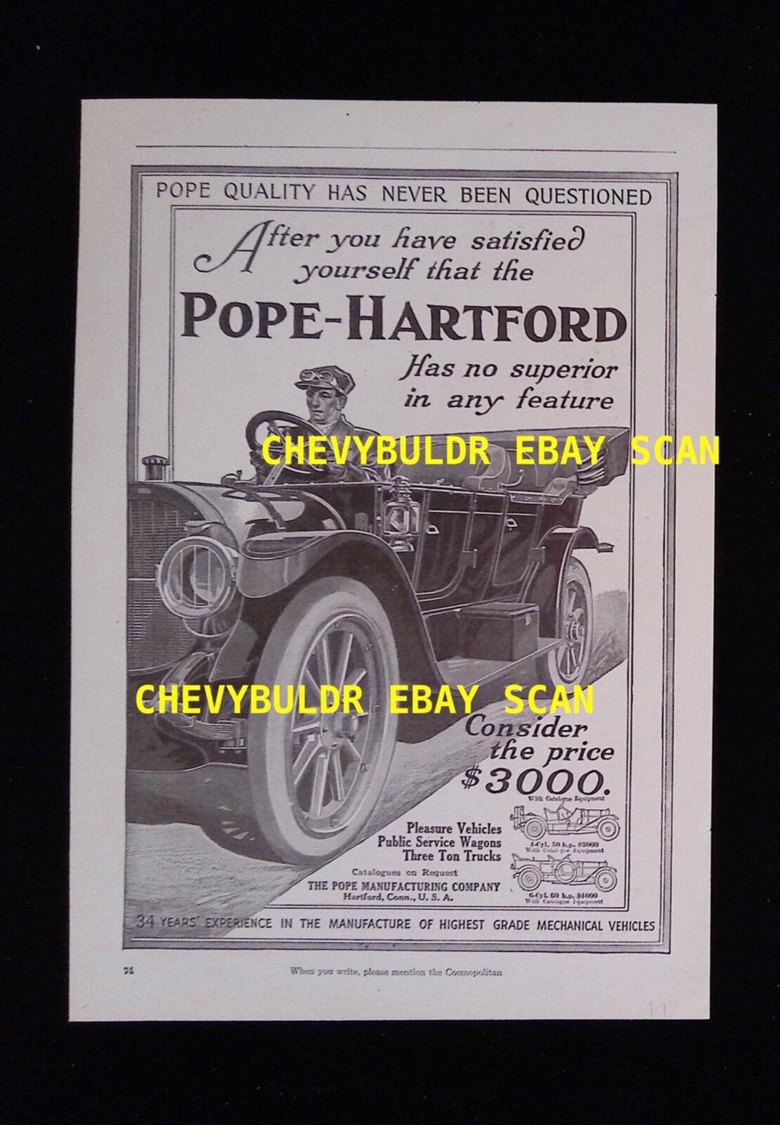 1912 Pope-Hartford Touring Sedan Vintage Ad 