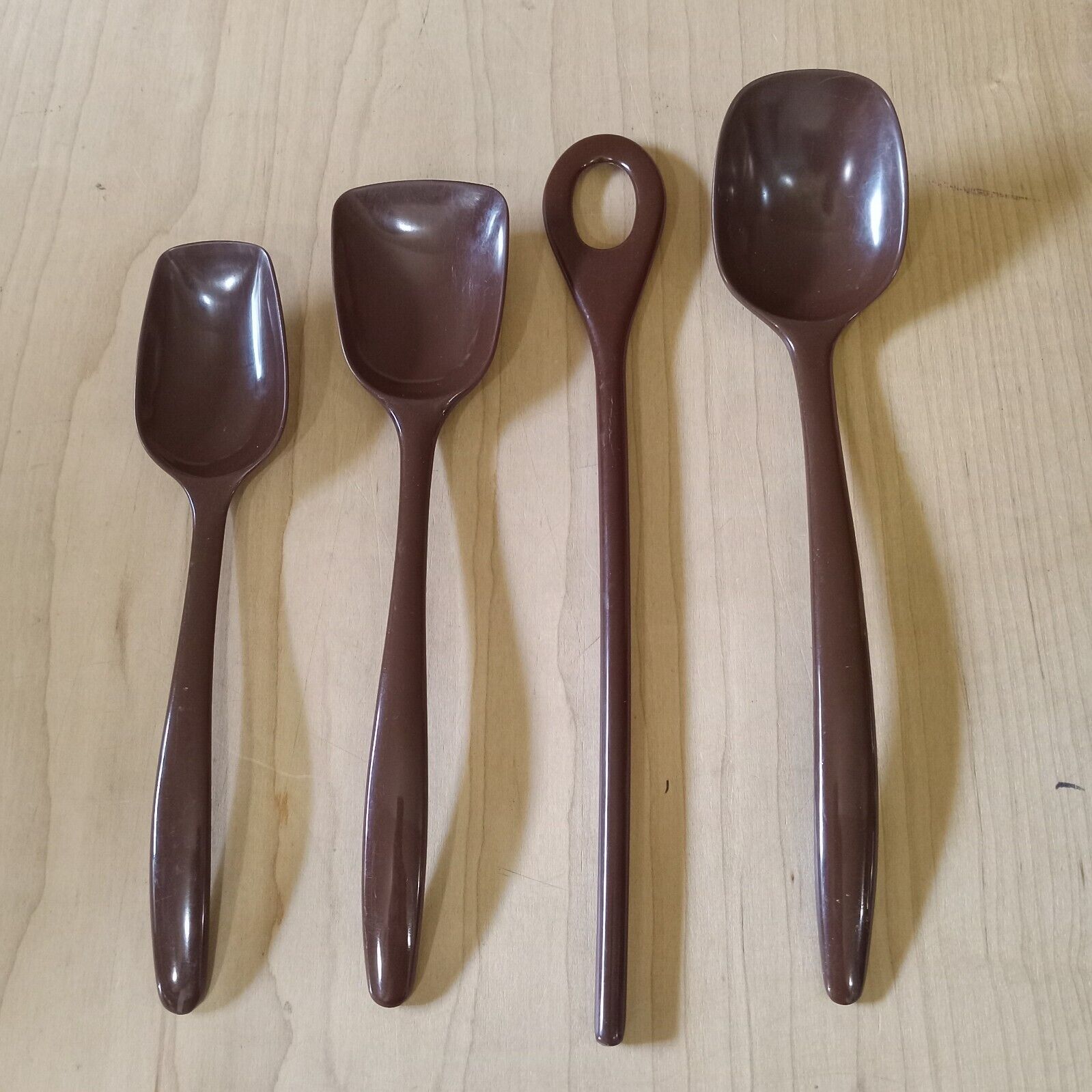 Vintage Rosti Melamine Utensils Set of 4 Brown Spoons Mepal Danish MCM