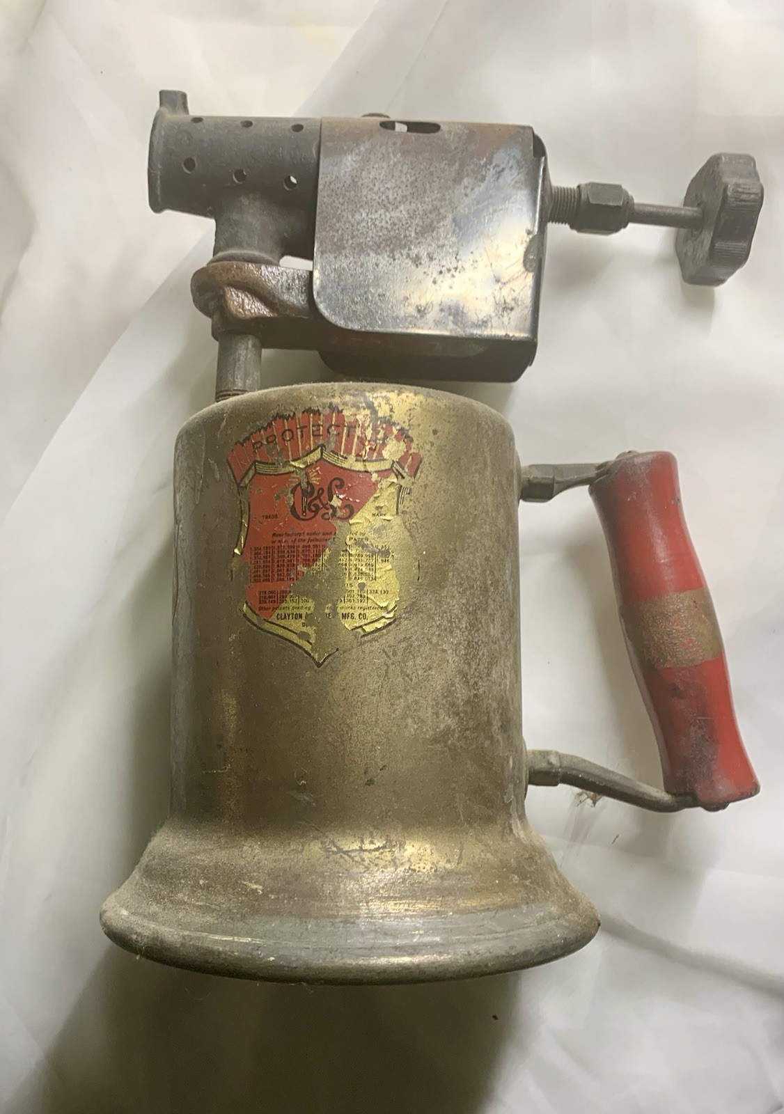 authentic vintage Clayton & Lambert (C&L) brass gasoline blow torch. 1920s-30s