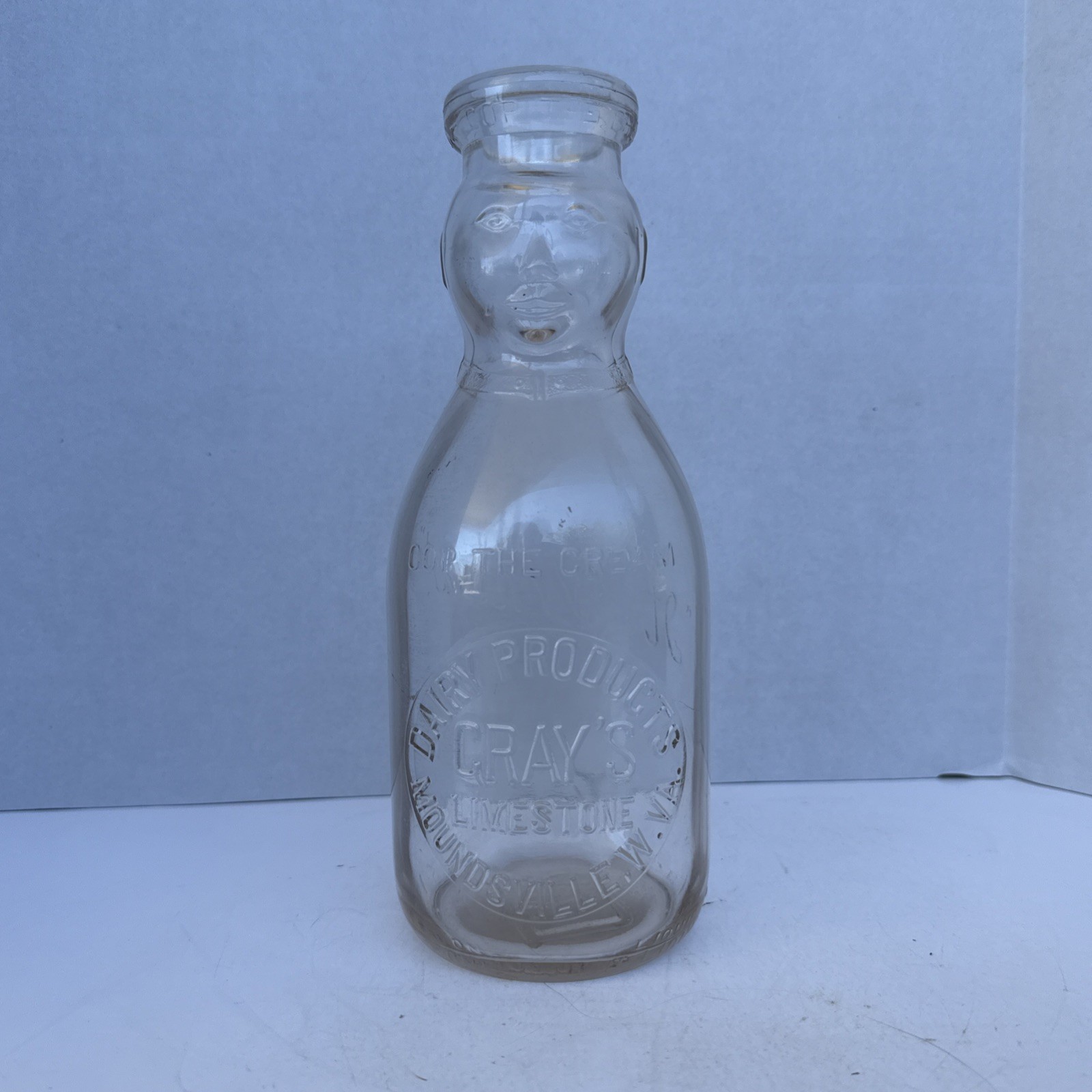 Vintage Quart Milk Bottle Cop The Cream Cray's Limestone Dairy Moundsville W VA 