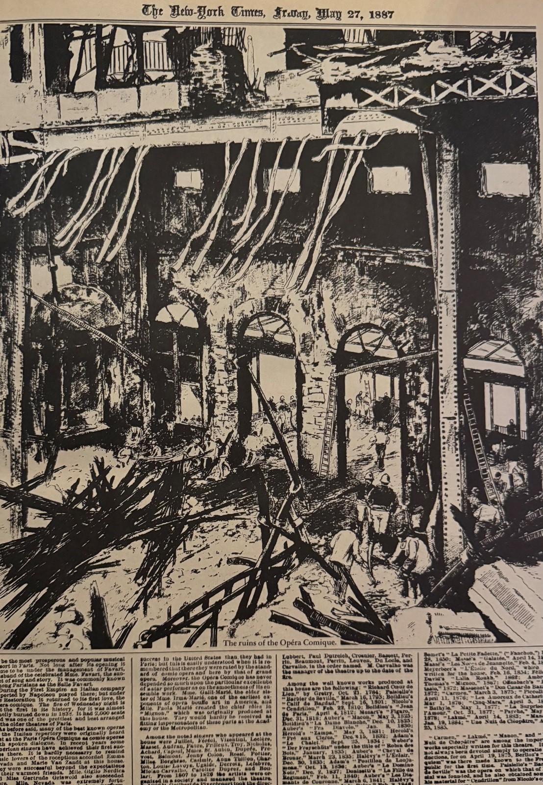 Vintage Paris Opera Comique Fire NEW YORK TIMES News Article Estate Sale