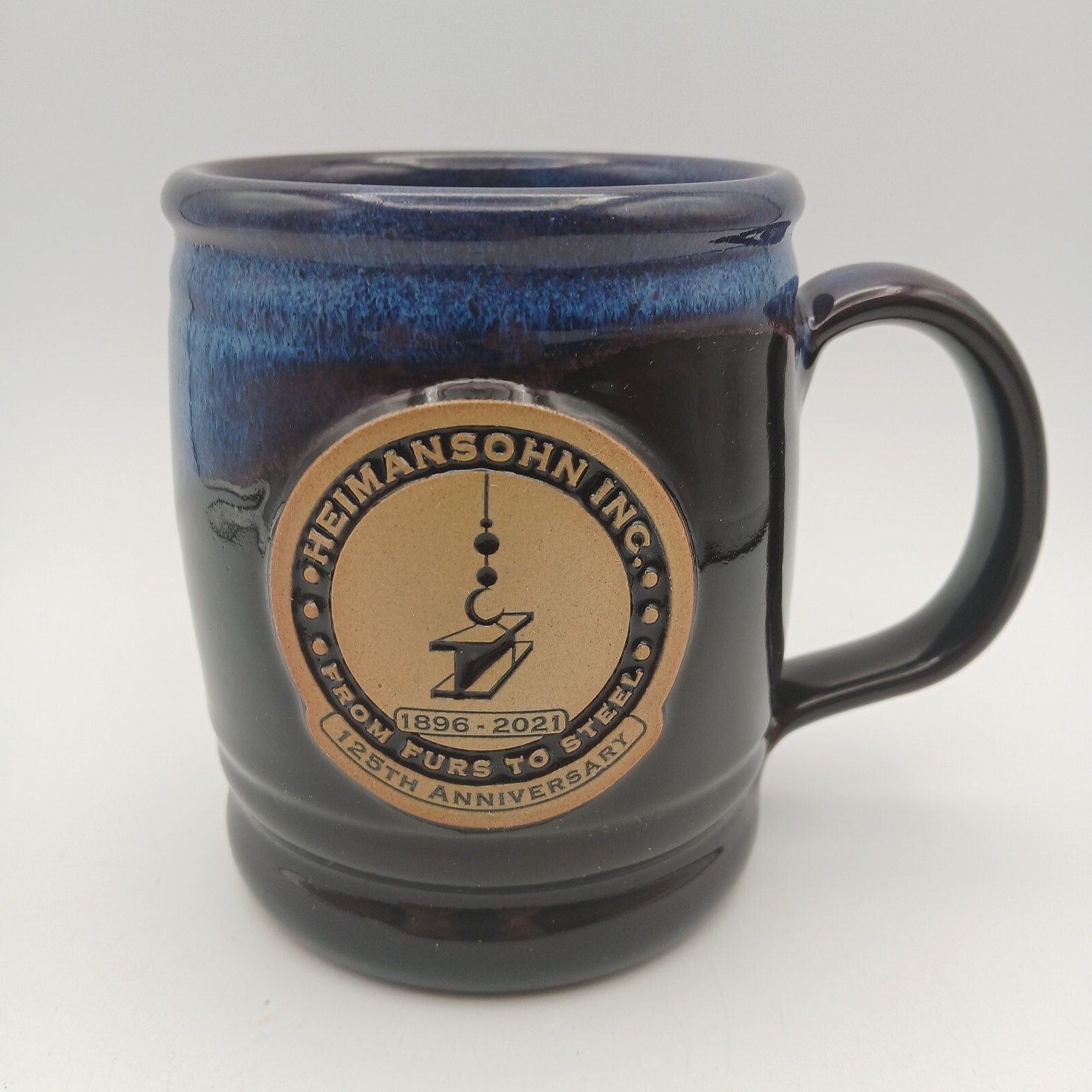 Deneen Pottery Heimansohn  Mug From Furs to Steel 125th Black Blue Drip Glaze