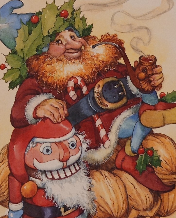 UNUSED vintage CHRISTMAS card, gnome and nutcracker, David Wenzel 7\