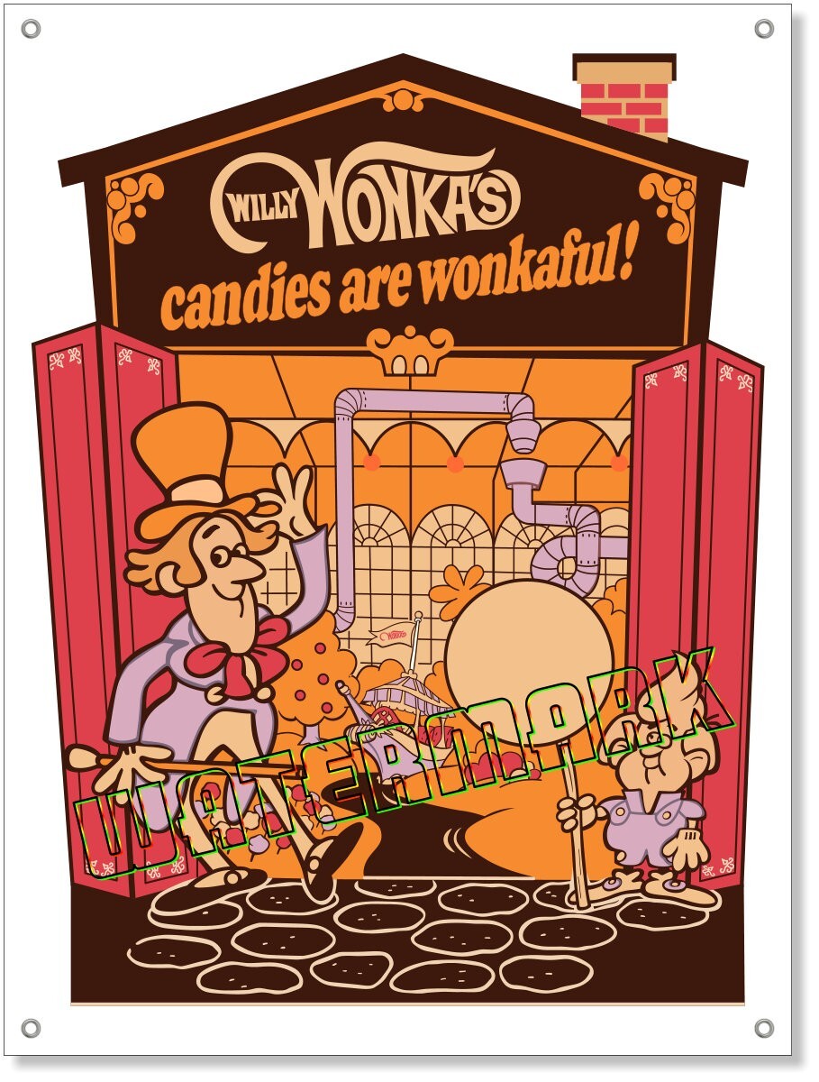 1970's Vintage Willy Wonka Quaker Candy Store Display Banner Sign Reproduction