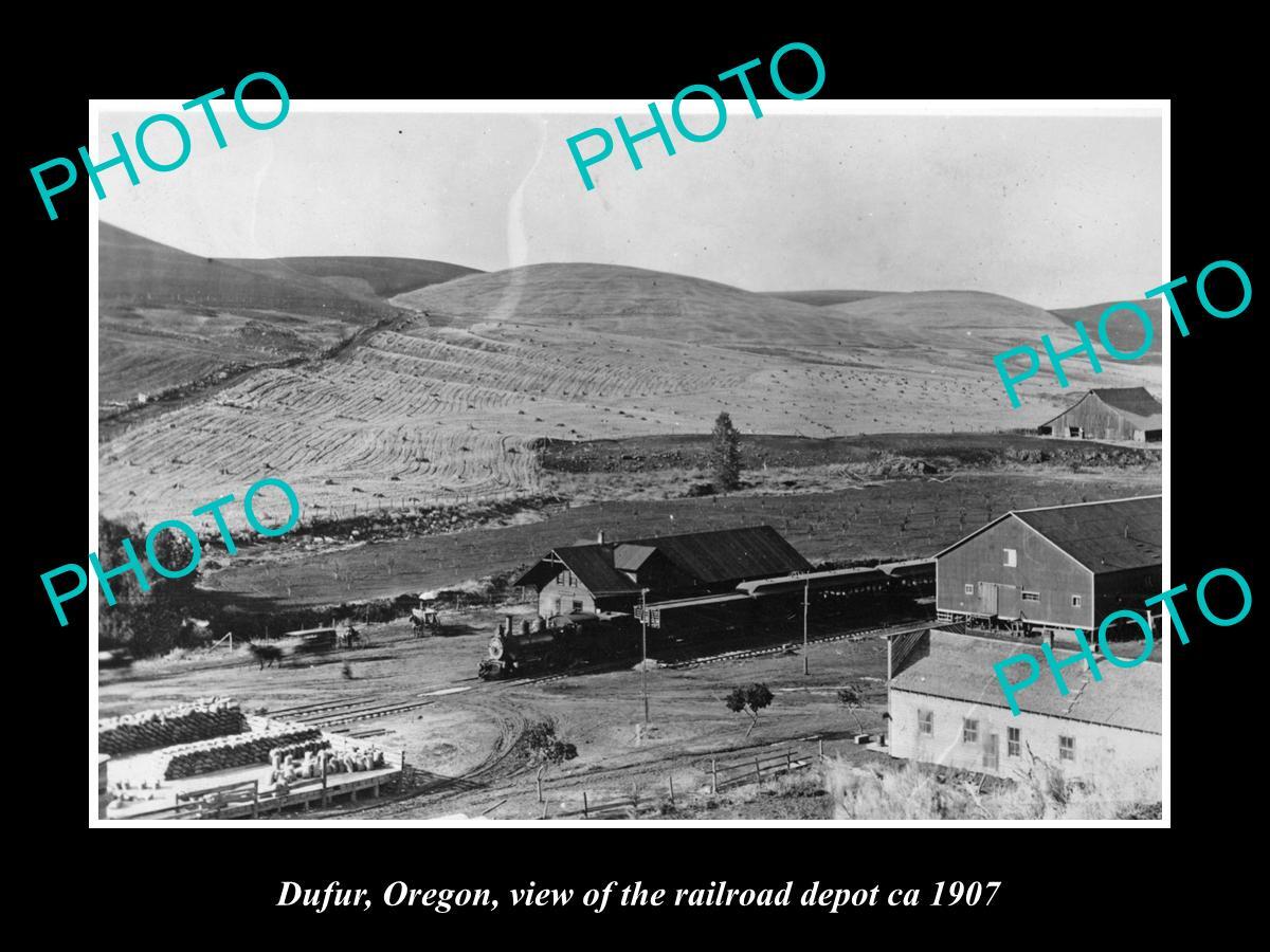 OLD LARGE HISTORIC PHOTO OF DUFUR OREGON VIEW OF THE RAILROAD STATION CA 1907