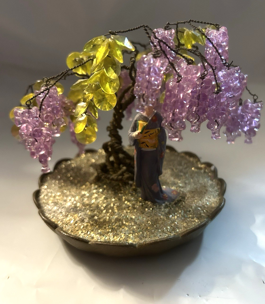 Vintage 1975 Walco Geisha Girl\\Bead & Wire Purple W Purple  Bonsai Tree Garden