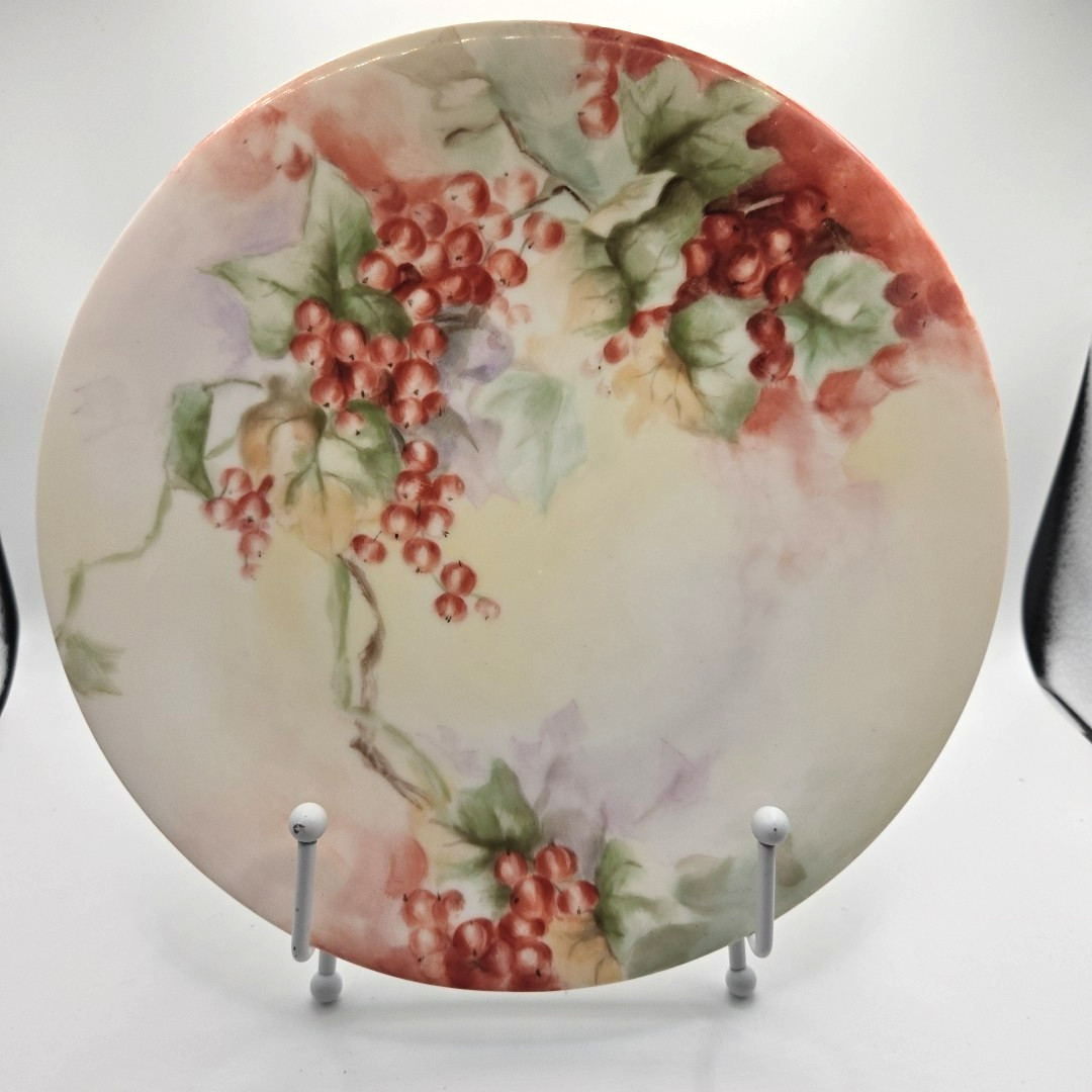 Antique Limoges France Plate Artist Signed Hand Painted Red Currants 1890-1930
