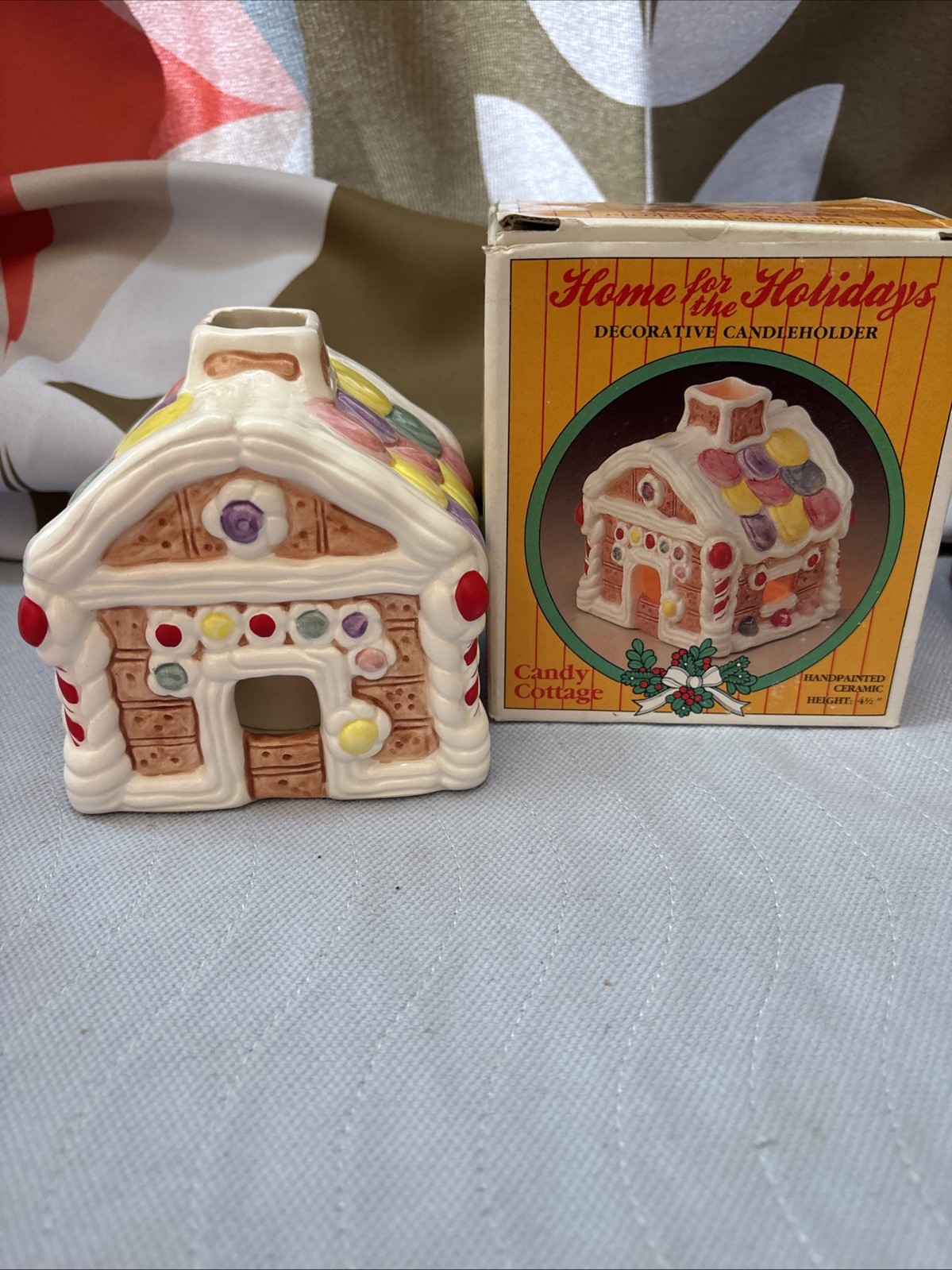 Vtg  Jasco Home for the Holidays Christmas Candy Cottage Tealight Candle Holder+