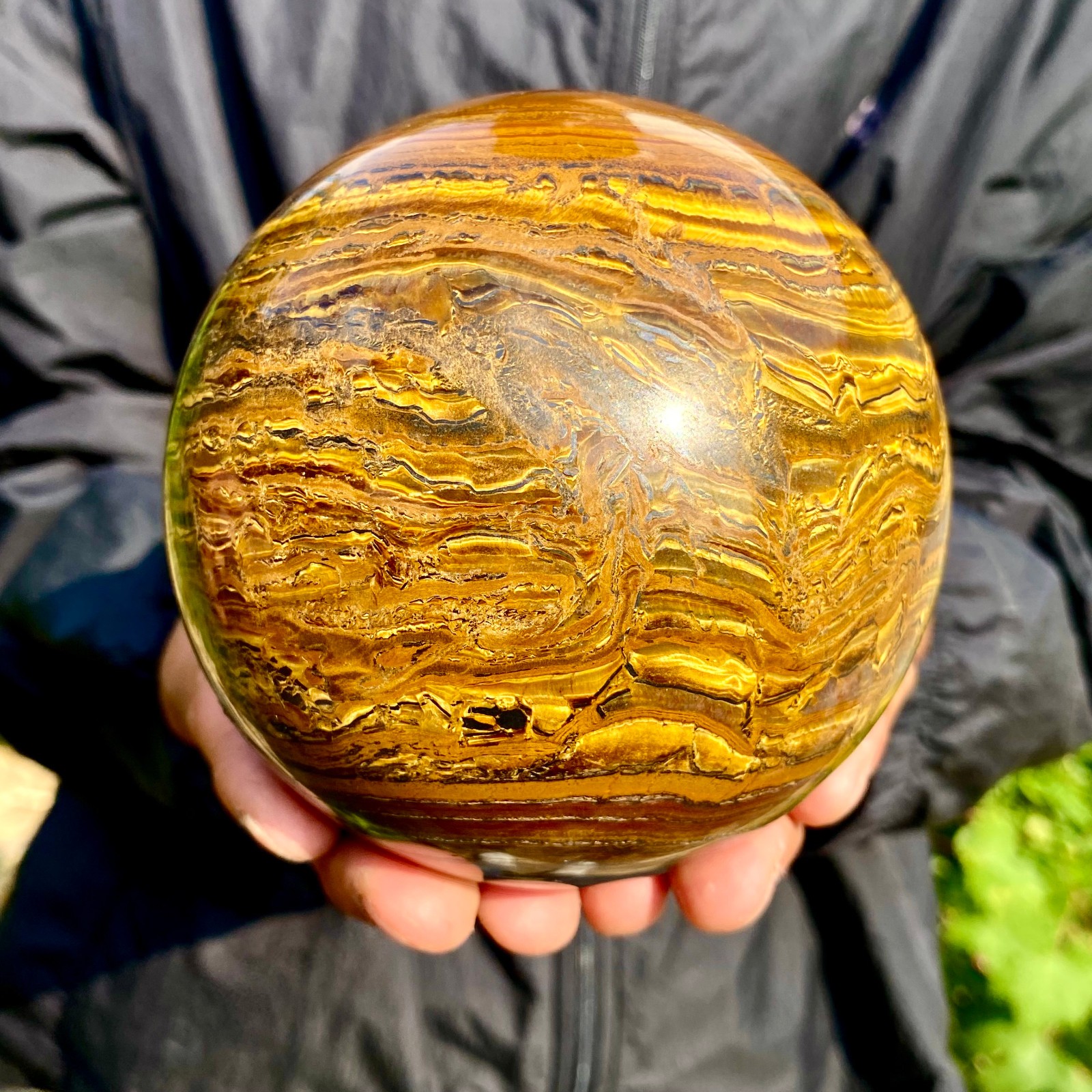 4.25LB Natural Large Gold Tiger’s Eye Stone Quartz Crystal Sphere Specimen Reiki