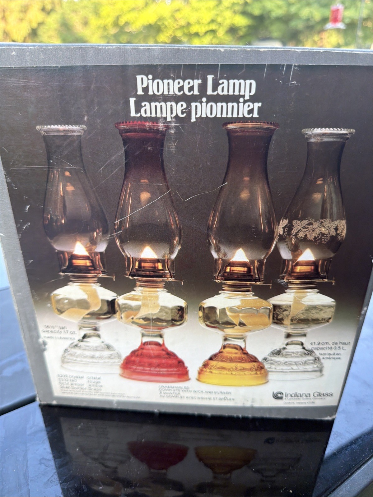 Vintage INDIANA GLASS Homesteader Oil Lamp Golden Grape 5048 NIB 16.5” 17oz