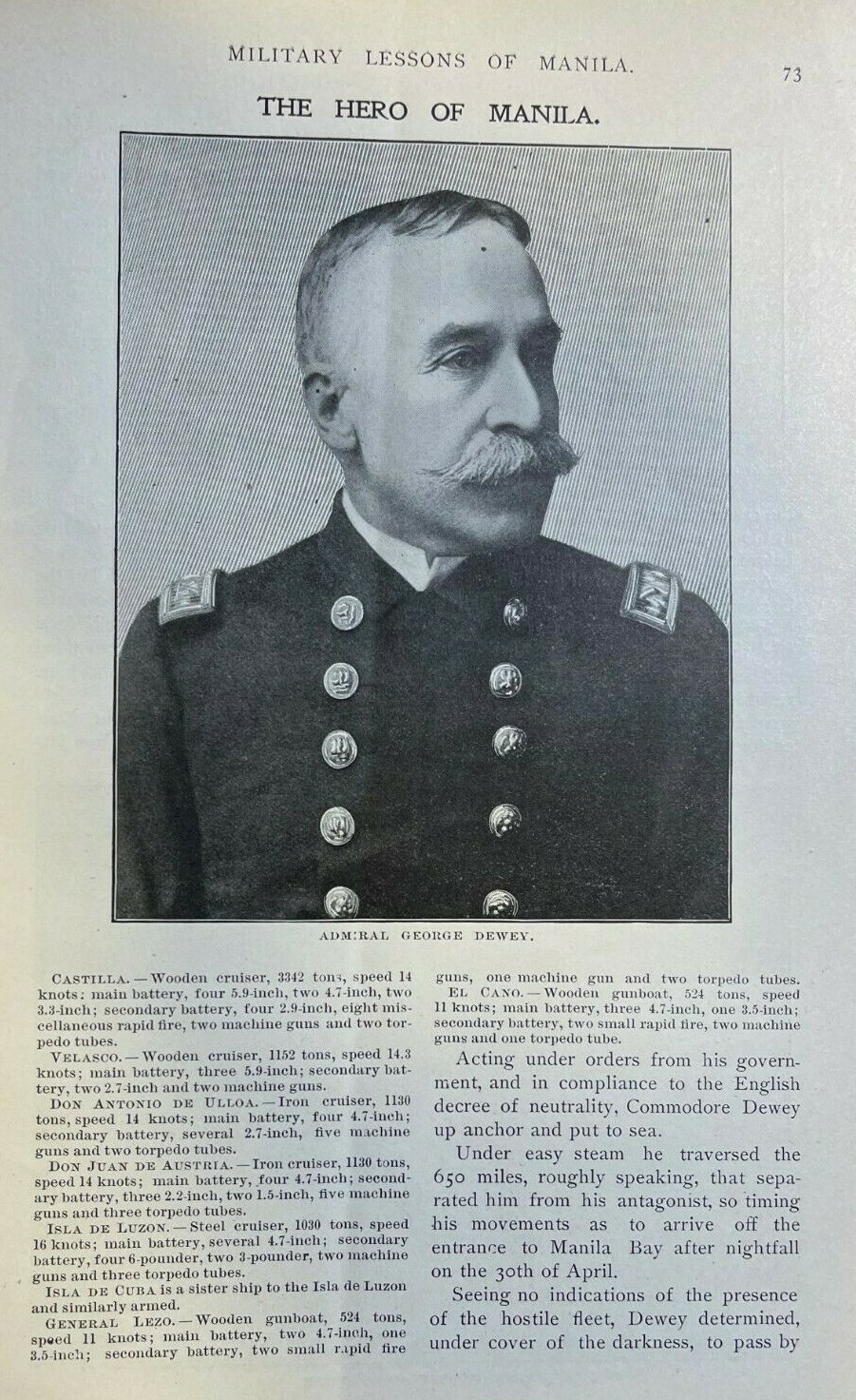 1898 Admiral George Dewey Hero of Manila Bay Spanish American War illustrated