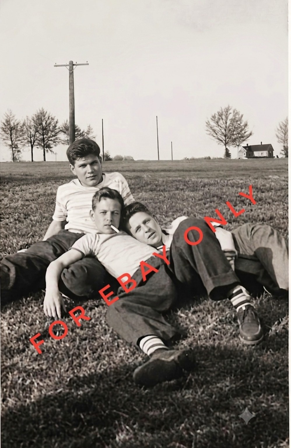 AFFECTIONATE BOYS Vintage Old Photo Boy Teenagers Lying Smoking DIGITAL FILE