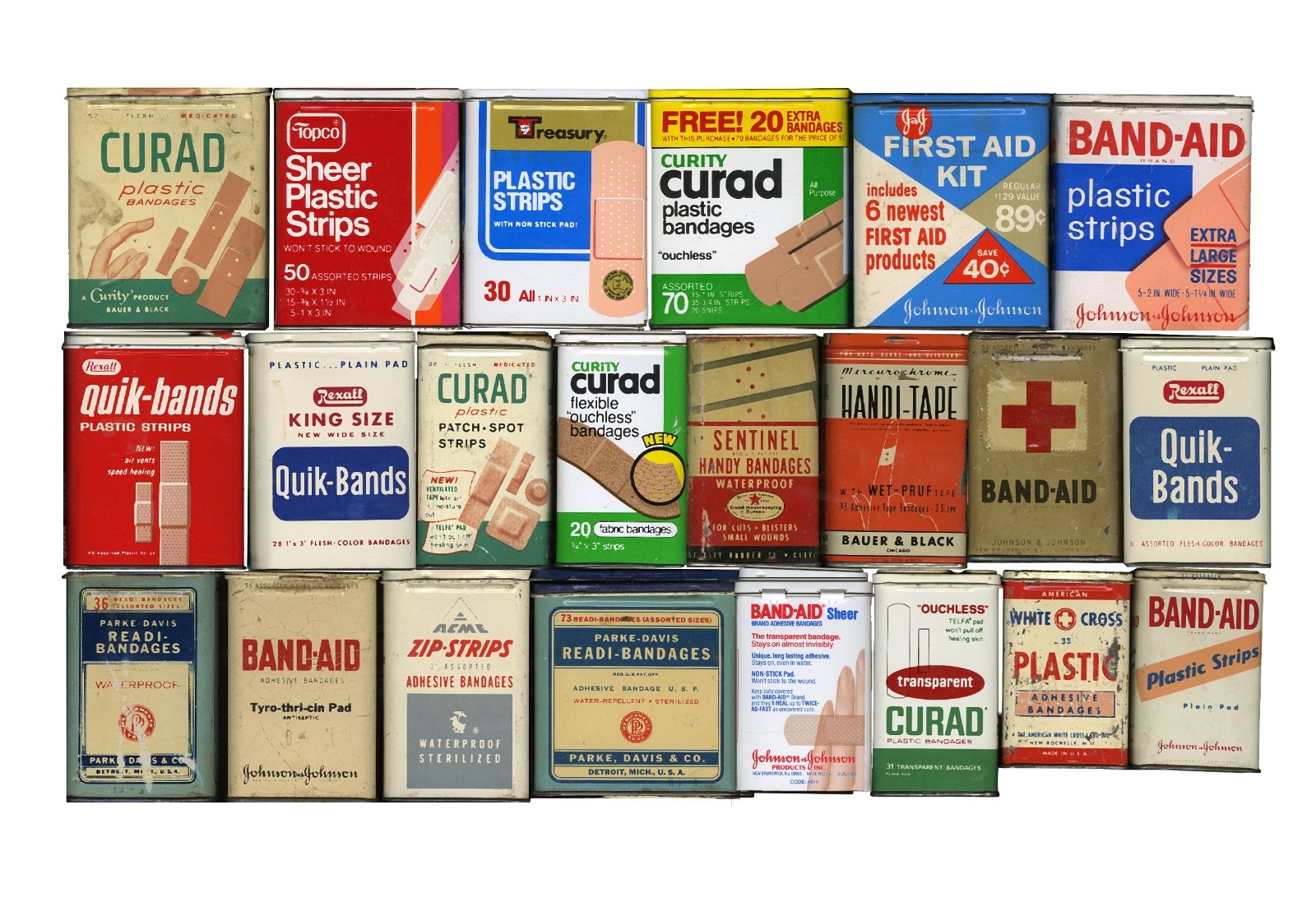25 rare 1920-50s hinged adhesive bandage tins in good/very good condition