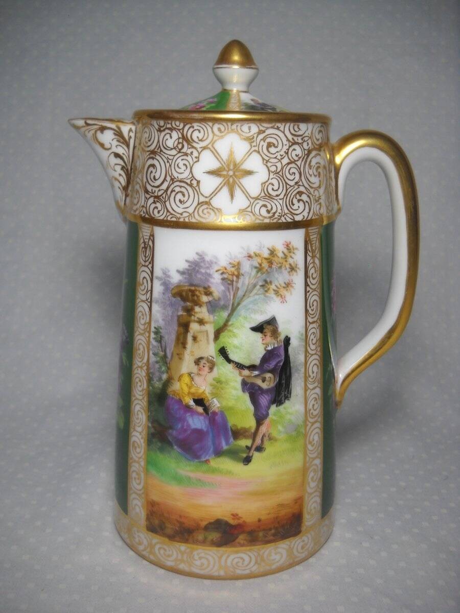 Richard Klemm Dresden Watteau Courting Couples Chocolate Pot Stunning  Excellent