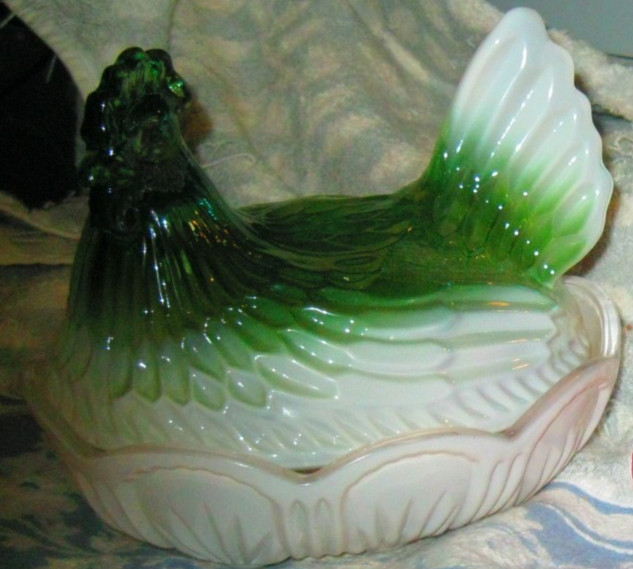 Glass Hen on a Nest 2 piece 6.75 X5”
